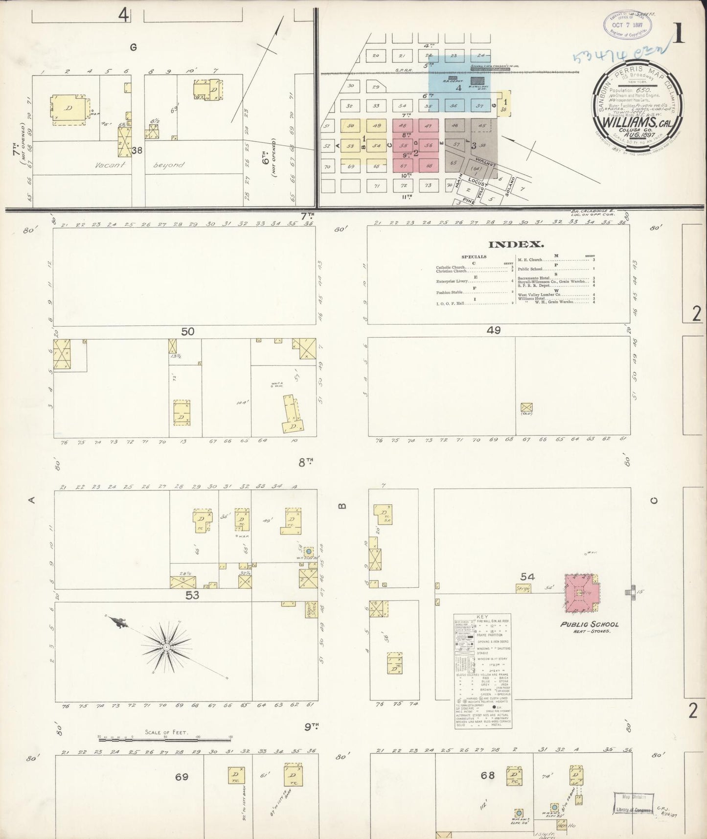 Sanborn Fire Insurance Map from Williams, Colusa County, California (1897), Sheet #0001 - Complete Map Set gallery image, historic Sanborn map, vintage wall art, California California