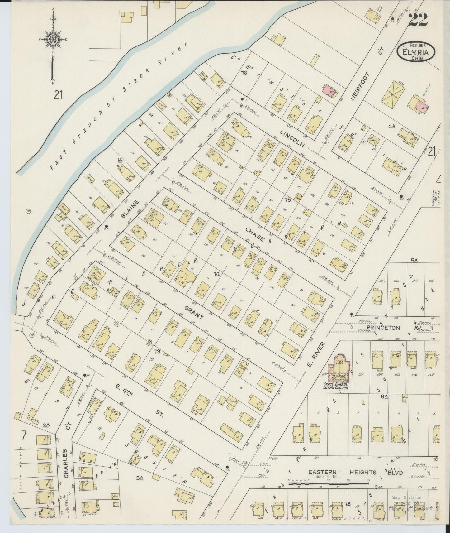 Sanborn Fire Insurance Map from Elyria, Lorain County, Ohio (1915), Sheet #0022 - Historic Sanborn Fire Insurance Map Print, vintage old map wall art, antique decor, genealogy gift, Ohio Ohio map