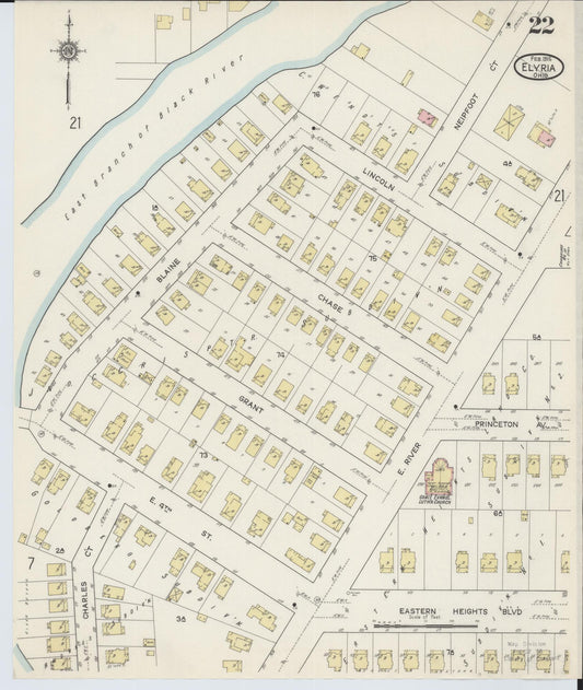 Sanborn Fire Insurance Map from Elyria, Lorain County, Ohio (1915), Sheet #0022 - Historic Sanborn Fire Insurance Map Print, vintage old map wall art, antique decor, genealogy gift, Ohio Ohio map