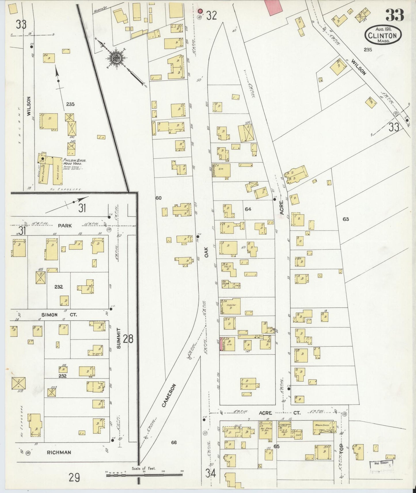 Sanborn Fire Insurance Map from Clinton, Worcester County, Massachusetts (1911), Sheet #0033 - Complete Map Set gallery image, historic Sanborn map, vintage wall art, Massachusetts Massachusetts