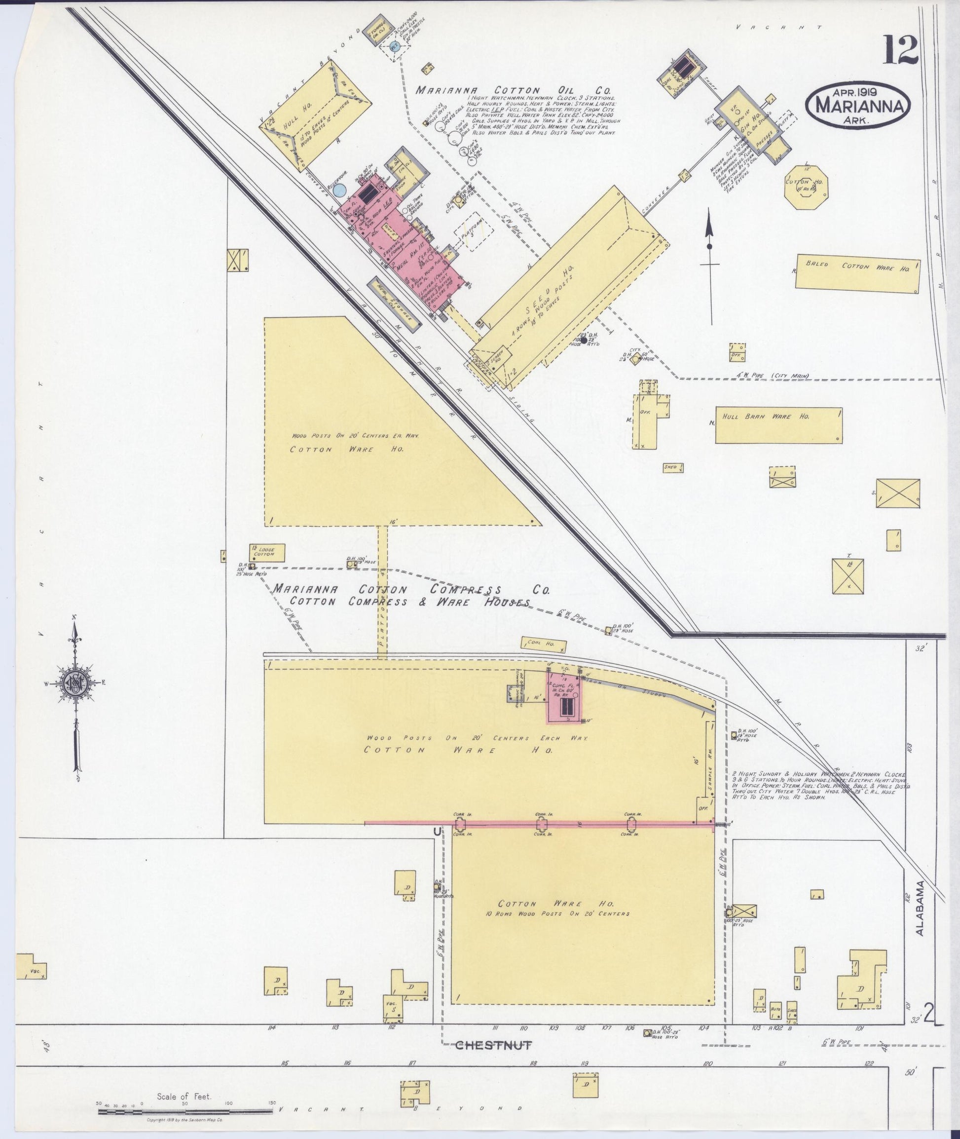 Sanborn Fire Insurance Map from Marianna, Lee County, Arkansas (1919), Sheet #0012 - Historic Sanborn Fire Insurance Map Print, vintage old map wall art, antique decor, genealogy gift, Arkansas Arkansas map