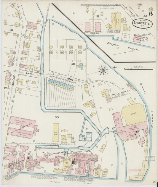 Sanborn Fire Insurance Map from Saugerties, Ulster County, New York (1887), Sheet #0006 - Historic Sanborn Fire Insurance Map Print, vintage old map wall art, antique decor, genealogy gift, New York New York map