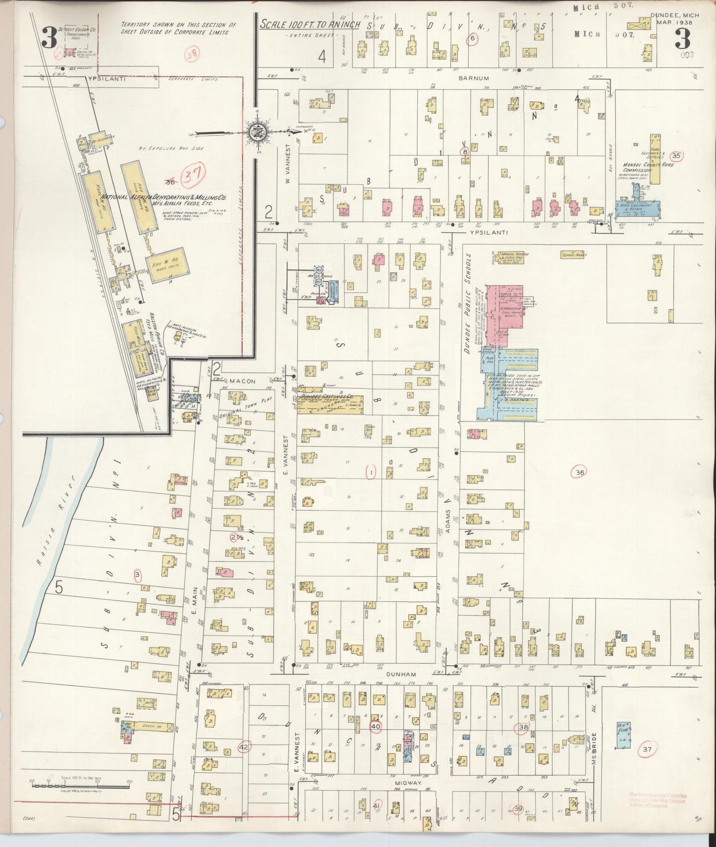 Sanborn Fire Insurance Map from Dundee, Monroe County, Michigan (1949), Sheet #0003 - Complete Map Set gallery image, historic Sanborn map, vintage wall art, Michigan Michigan