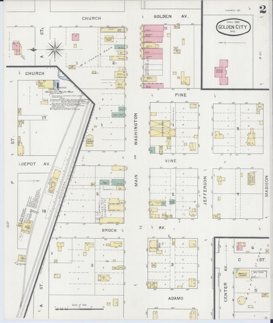 Sanborn Fire Insurance Map from Golden City, Barton County, Missouri (1894), Sheet #0002 - Historic Sanborn Fire Insurance Map Print, vintage old map wall art, antique decor, genealogy gift, Missouri Missouri map