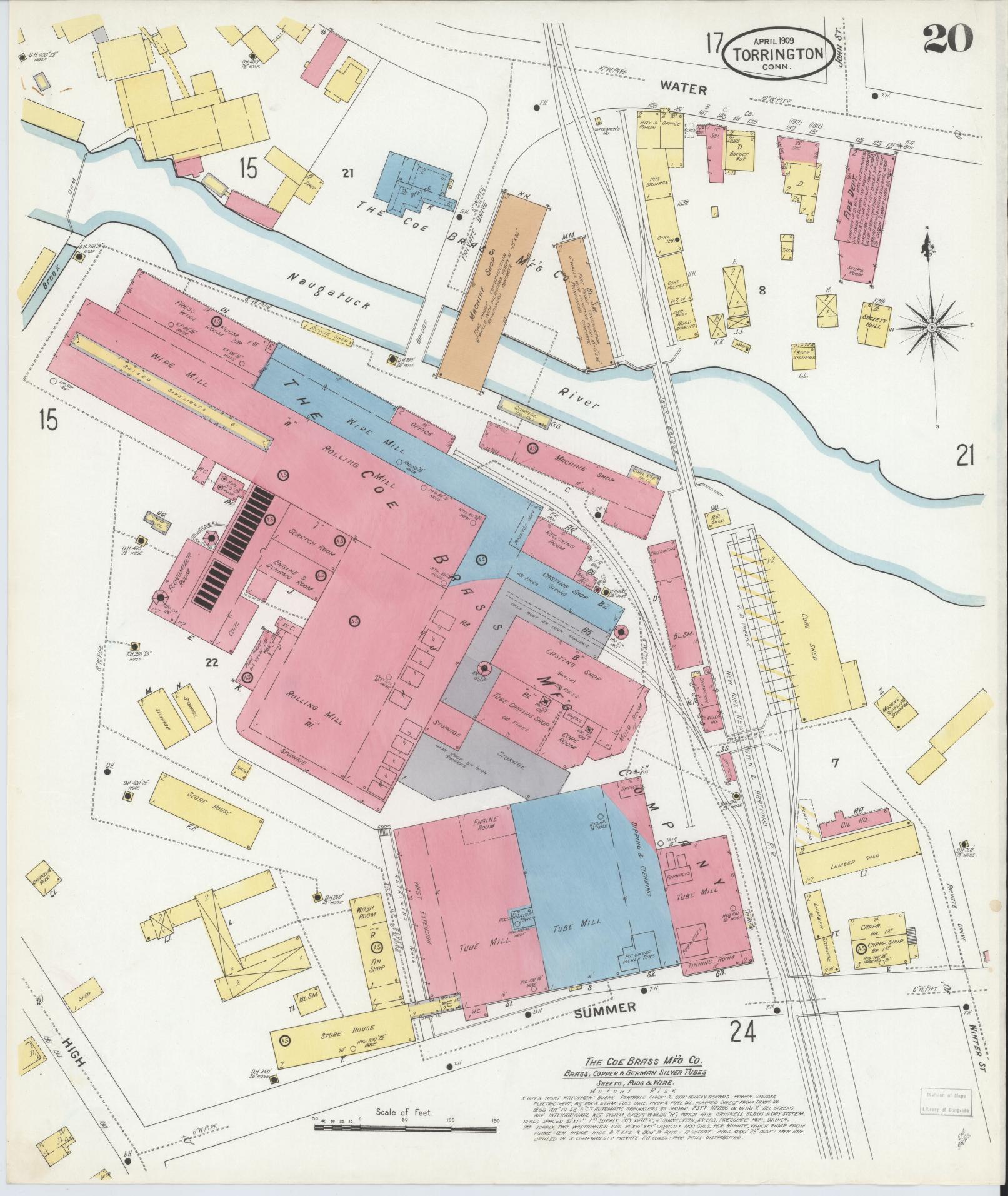 Sanborn Fire Insurance Map from Torrington, Litchfield County, Connecticut (1909), Sheet #0020 - Historic Sanborn Fire Insurance Map Print, vintage old map wall art, antique decor, genealogy gift, Connecticut Connecticut map