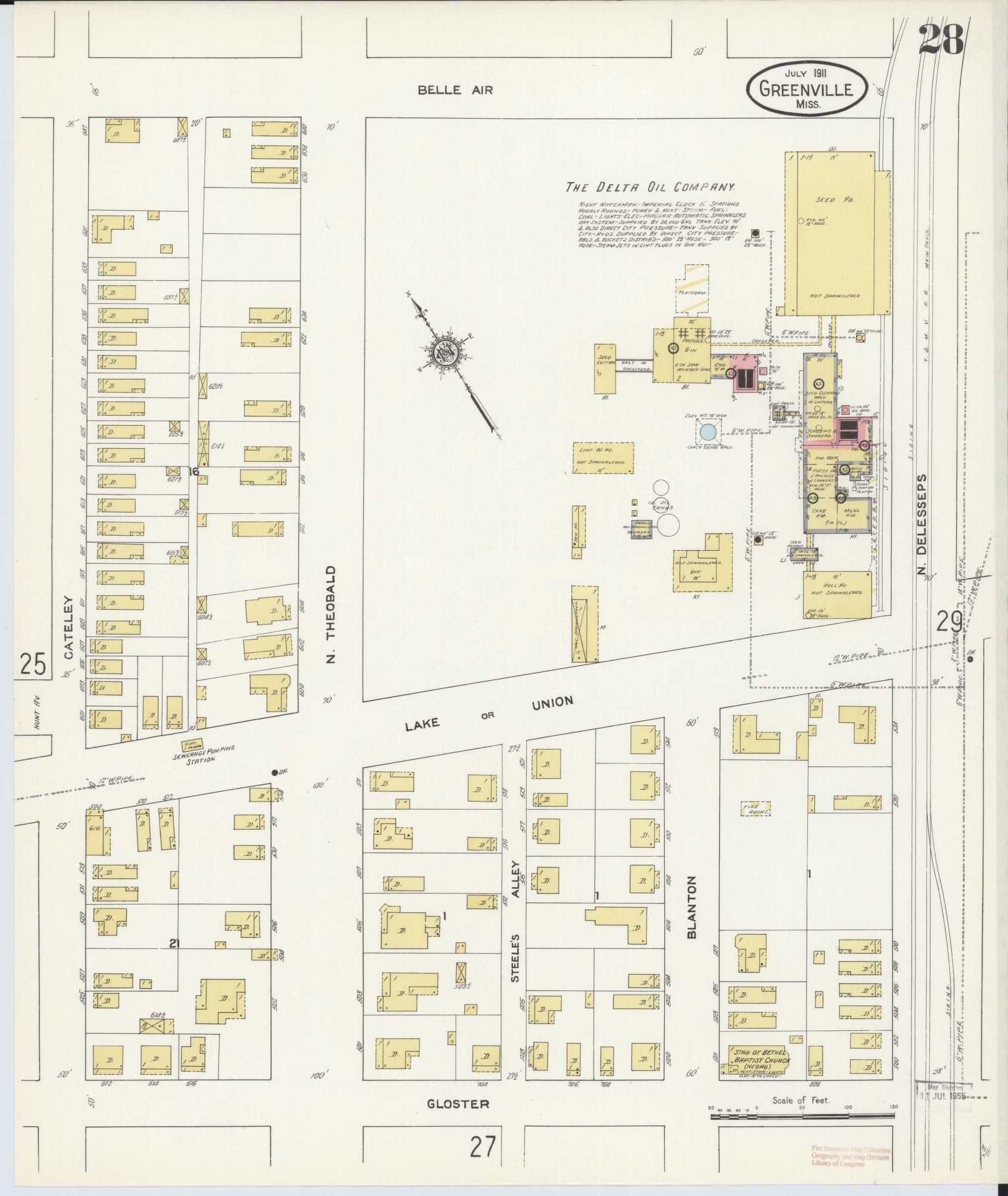 Sanborn Fire Insurance Map from Greenville, Washington County, Mississippi (1911), Sheet #0028 - Historic Sanborn Fire Insurance Map Print, vintage old map wall art, antique decor, genealogy gift, Mississippi Mississippi map