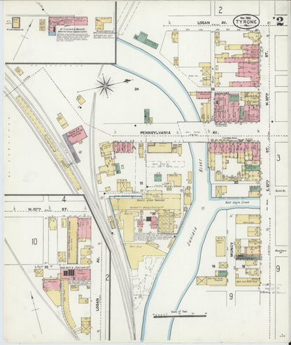 Sanborn Fire Insurance Map from Tyrone, Blair County, Pennsylvania (1906), Sheet #0002 - Complete Map Set gallery image, historic Sanborn map, vintage wall art, Pennsylvania Pennsylvania