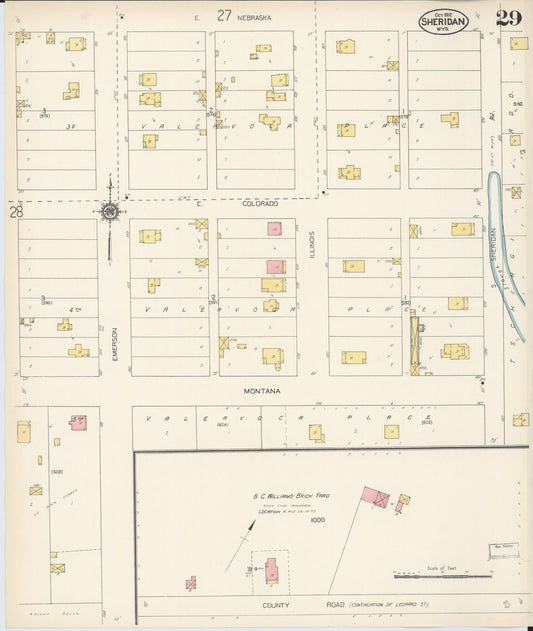 Sanborn Fire Insurance Map from Sheridan, Sheridan County, Wyoming (1912), Sheet #0029 - Historic Sanborn Fire Insurance Map Print, vintage old map wall art, antique decor, genealogy gift, Wyoming Wyoming map