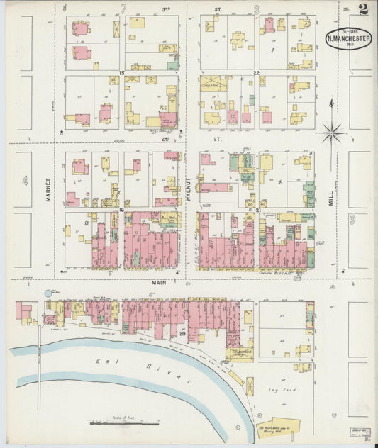 Sanborn Fire Insurance Map from North Manchester, Wabash County, Indiana (1895), Sheet #0002 - Historic Sanborn Fire Insurance Map Print, vintage old map wall art, antique decor, genealogy gift, Indiana Indiana map