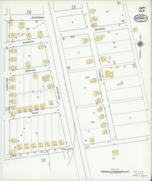 Sanborn Fire Insurance Map from McKinney, Collin County, Texas (1920), Sheet #0027 - Historic Sanborn Fire Insurance Map Print, vintage old map wall art, antique decor, genealogy gift, Texas Texas map