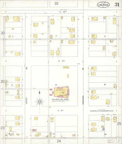 Sanborn Fire Insurance Map from Long Beach, Los Angeles County, California (1905), Sheet #0031 - Complete Map Set gallery image, historic Sanborn map, vintage wall art, California California