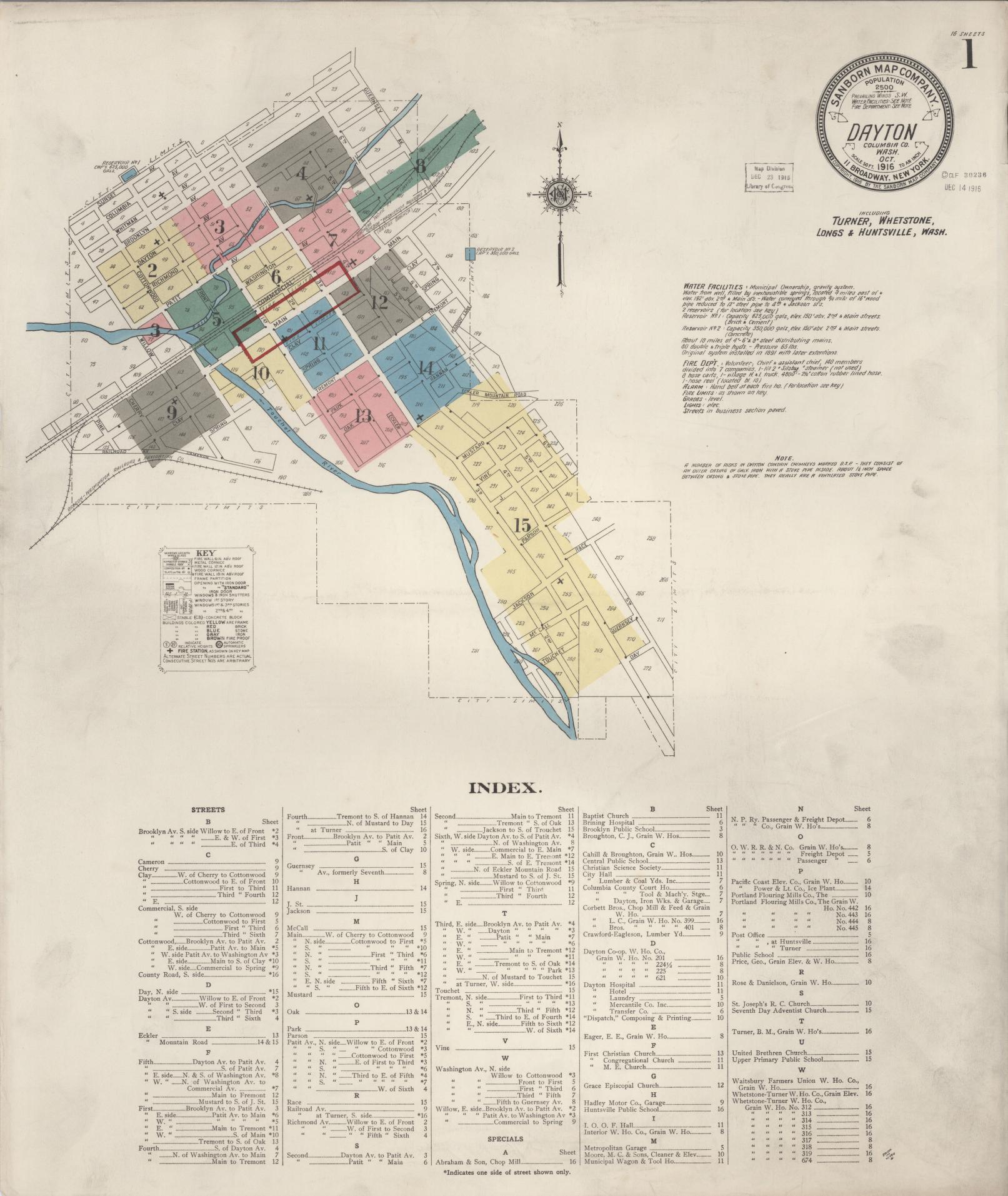 Sanborn Fire Insurance Map from Dayton, Columbia County, Washington (1916), Sheet #0001 - Complete Map Set gallery image, historic Sanborn map, vintage wall art, Washington Washington