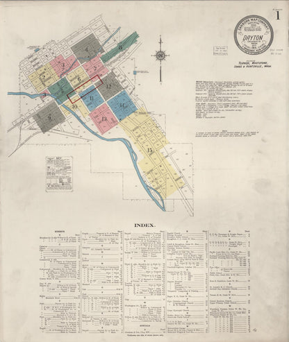Sanborn Fire Insurance Map from Dayton, Columbia County, Washington (1916), Sheet #0001 - Complete Map Set gallery image, historic Sanborn map, vintage wall art, Washington Washington