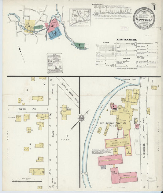 Sanborn Fire Insurance Map from Terryville, Litchfield County, Connecticut (1913), Sheet #0001 - Complete Map Set gallery image, historic Sanborn map, vintage wall art, Connecticut Connecticut