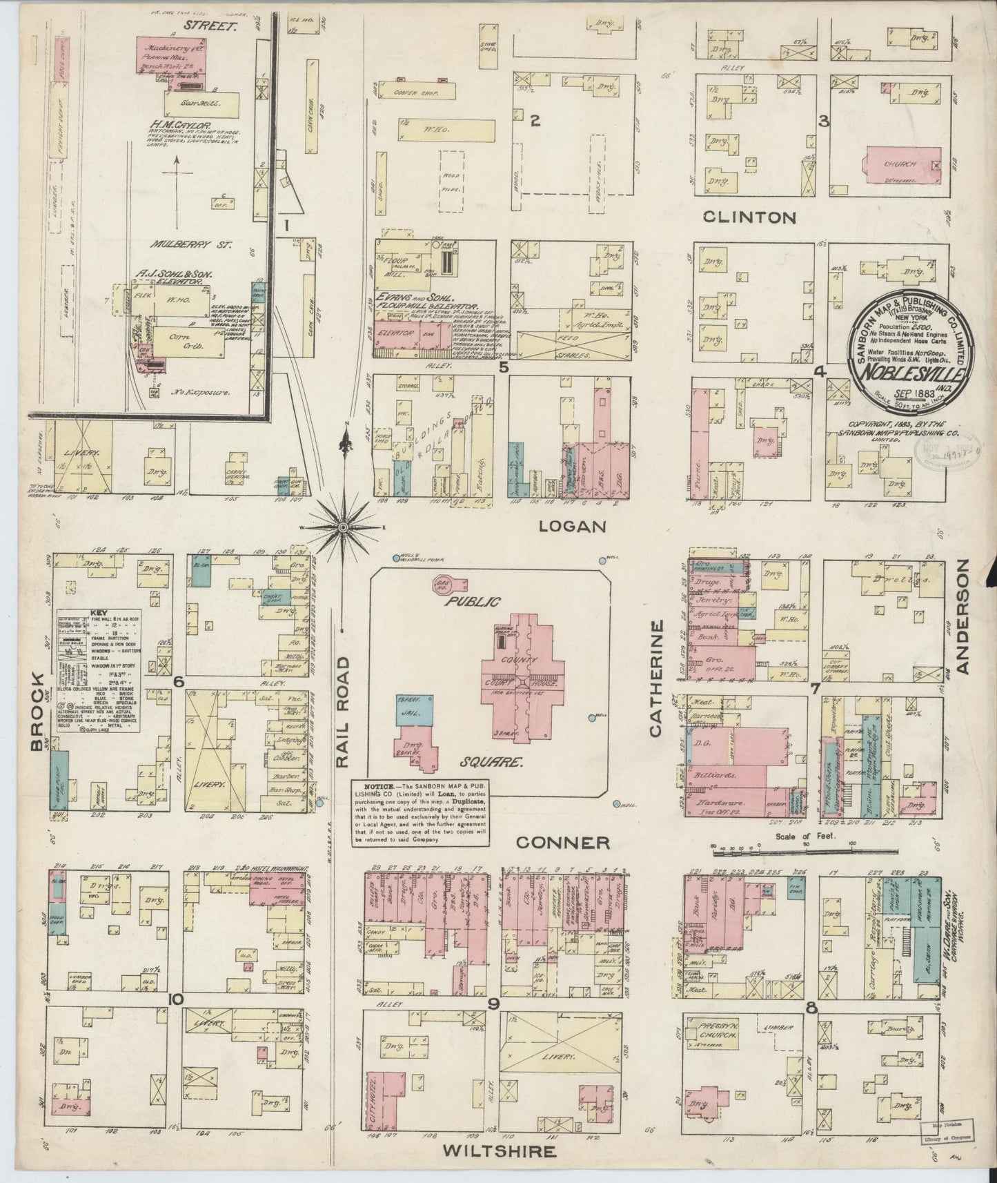 Sanborn Fire Insurance Map from Noblesville, Hamilton County, Indiana. (1883) – Historic Sanborn Fire Insurance Map Print