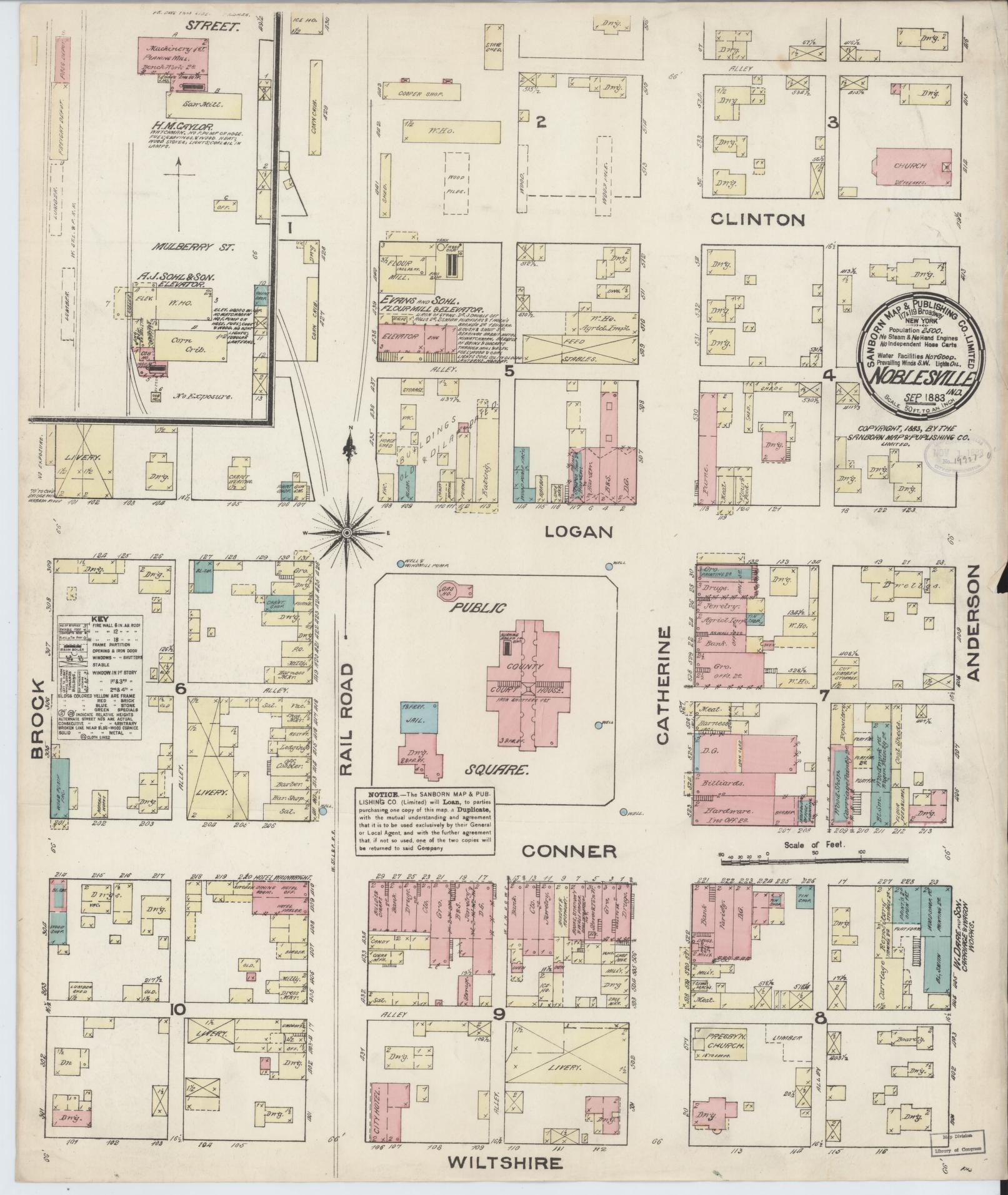 Sanborn Fire Insurance Map from Noblesville, Hamilton County, Indiana. (1883) – Historic Sanborn Fire Insurance Map Print