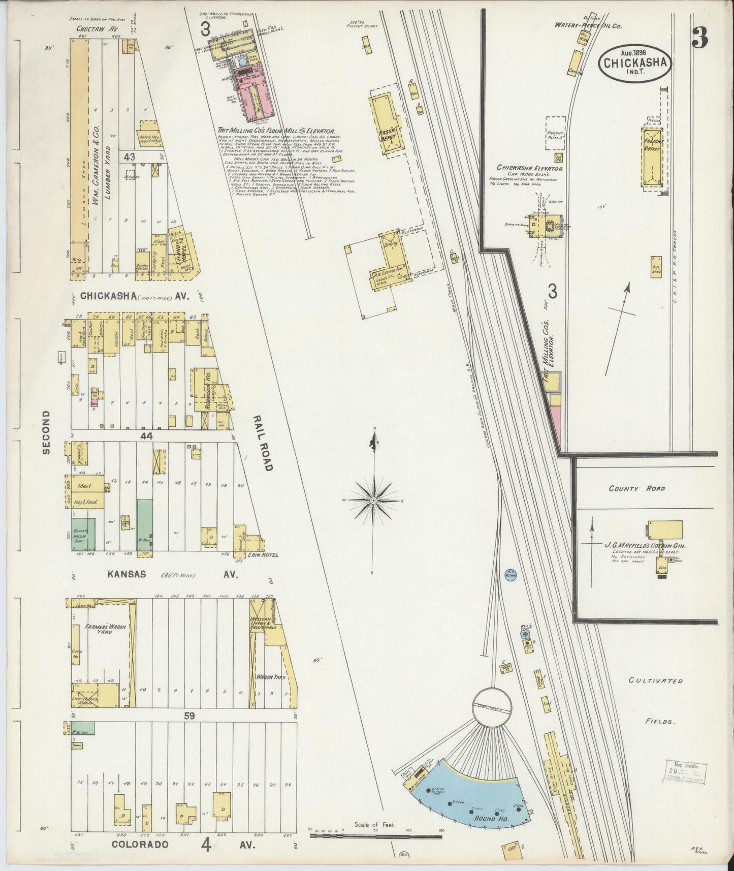 Sanborn Fire Insurance Map from Chickasha, Grady County, Oklahoma (1898), Sheet #0003 - Historic Sanborn Fire Insurance Map Print, vintage old map wall art, antique decor, genealogy gift, Oklahoma Oklahoma map