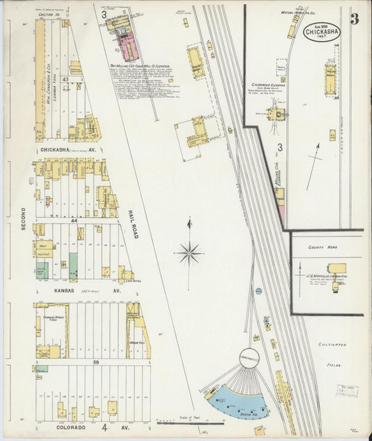 Sanborn Fire Insurance Map from Chickasha, Grady County, Oklahoma (1898), Sheet #0003 - Historic Sanborn Fire Insurance Map Print, vintage old map wall art, antique decor, genealogy gift, Oklahoma Oklahoma map