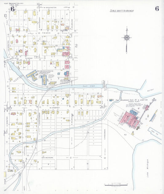Sanborn Fire Insurance Map from Port Washington, Ozaukee County, Wisconsin (1938), Sheet #0006 - Historic Sanborn Fire Insurance Map Print, vintage old map wall art, antique decor, genealogy gift, Wisconsin Wisconsin map