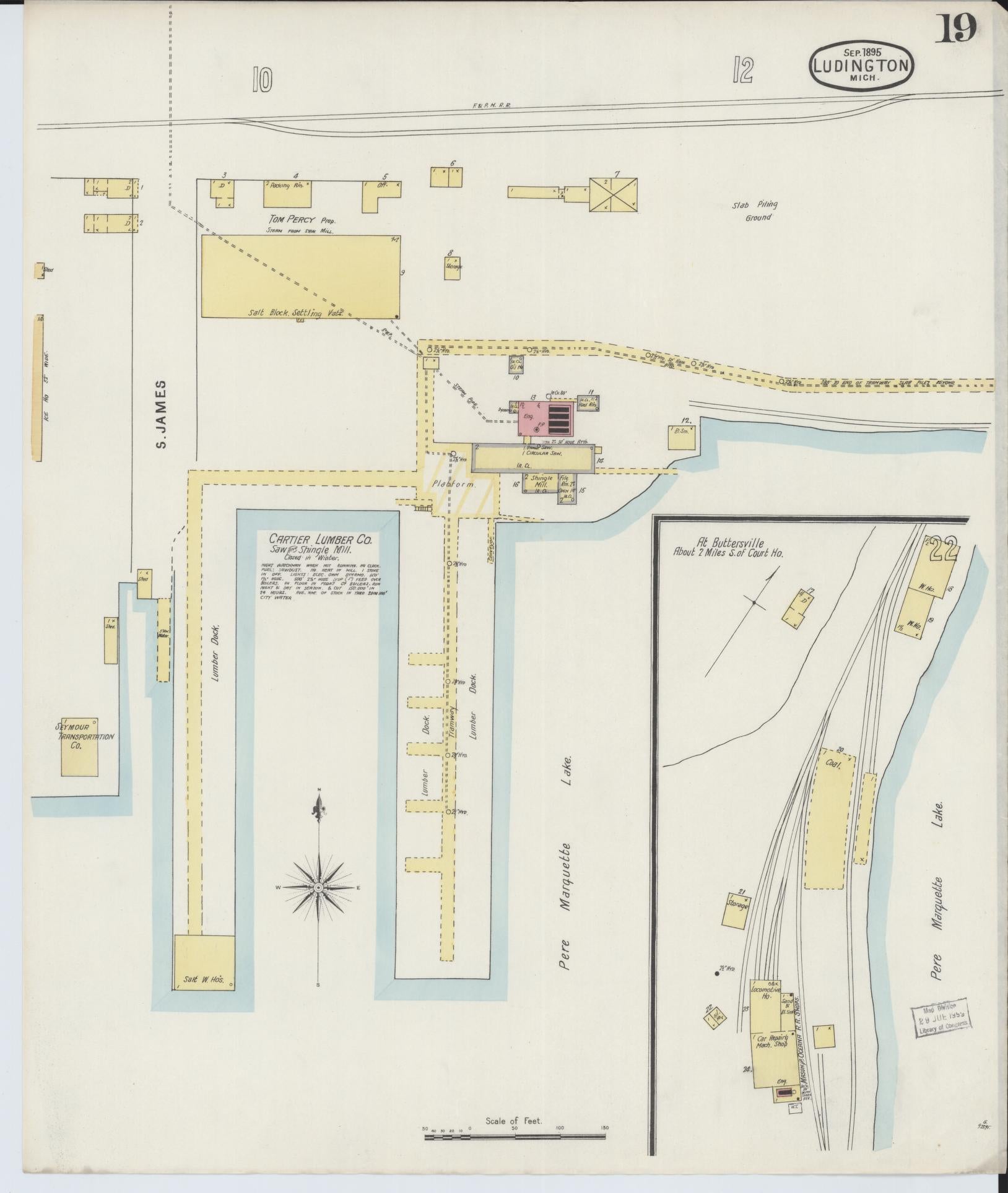 Sanborn Fire Insurance Map from Ludington, Mason County, Michigan (1895), Sheet #0019 - Historic Sanborn Fire Insurance Map Print, vintage old map wall art, antique decor, genealogy gift, Michigan Michigan map