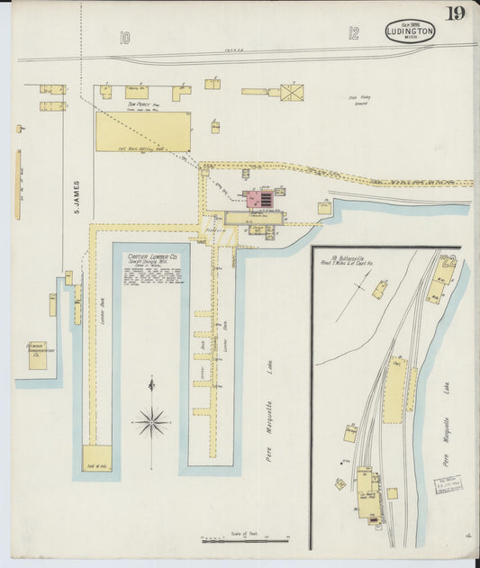 Sanborn Fire Insurance Map from Ludington, Mason County, Michigan (1895), Sheet #0019 - Historic Sanborn Fire Insurance Map Print, vintage old map wall art, antique decor, genealogy gift, Michigan Michigan map