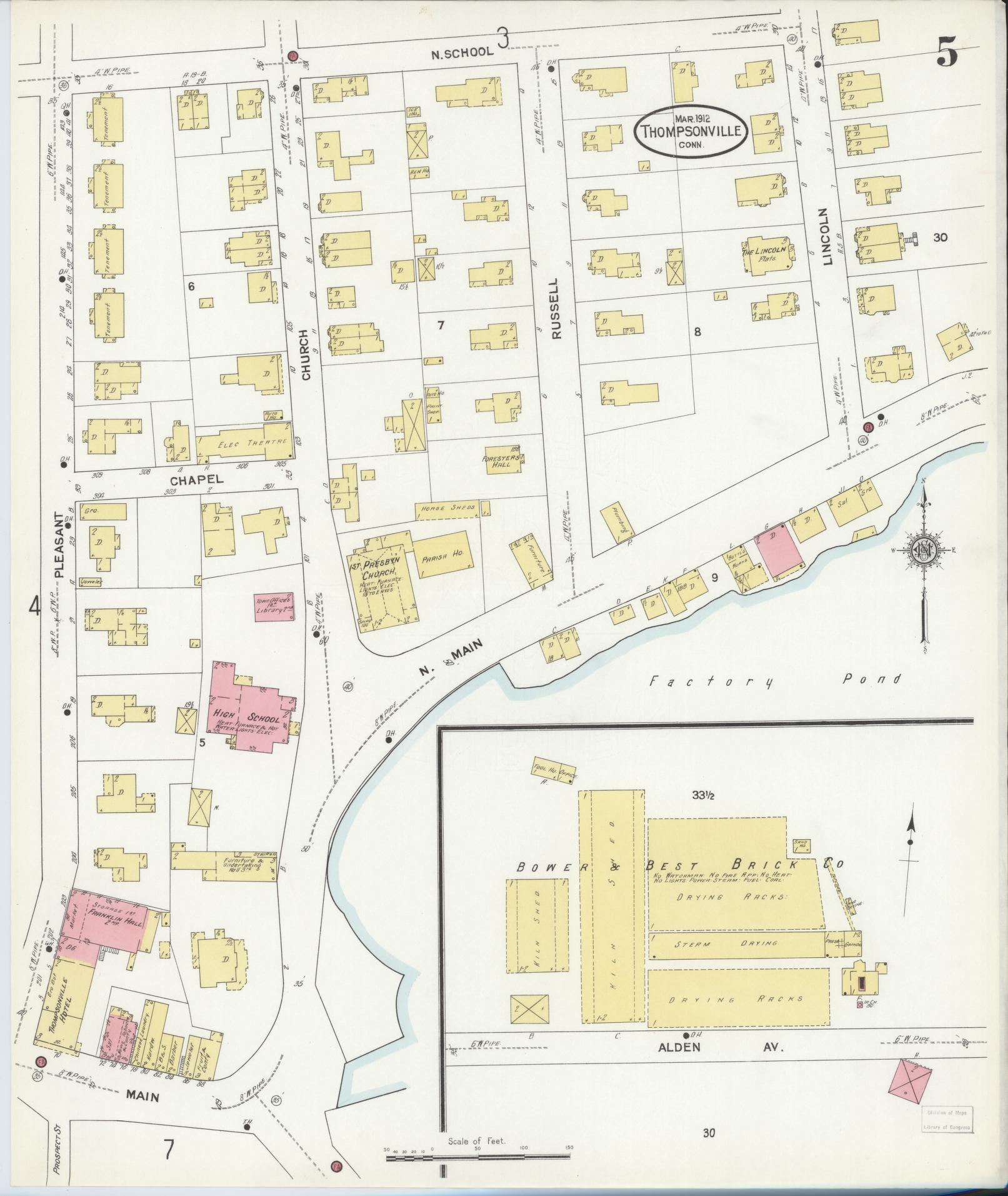 Sanborn Fire Insurance Map from Thompsonville, Hartford County, Connecticut (1912), Sheet #0005 - Complete Map Set gallery image, historic Sanborn map, vintage wall art, Connecticut Connecticut
