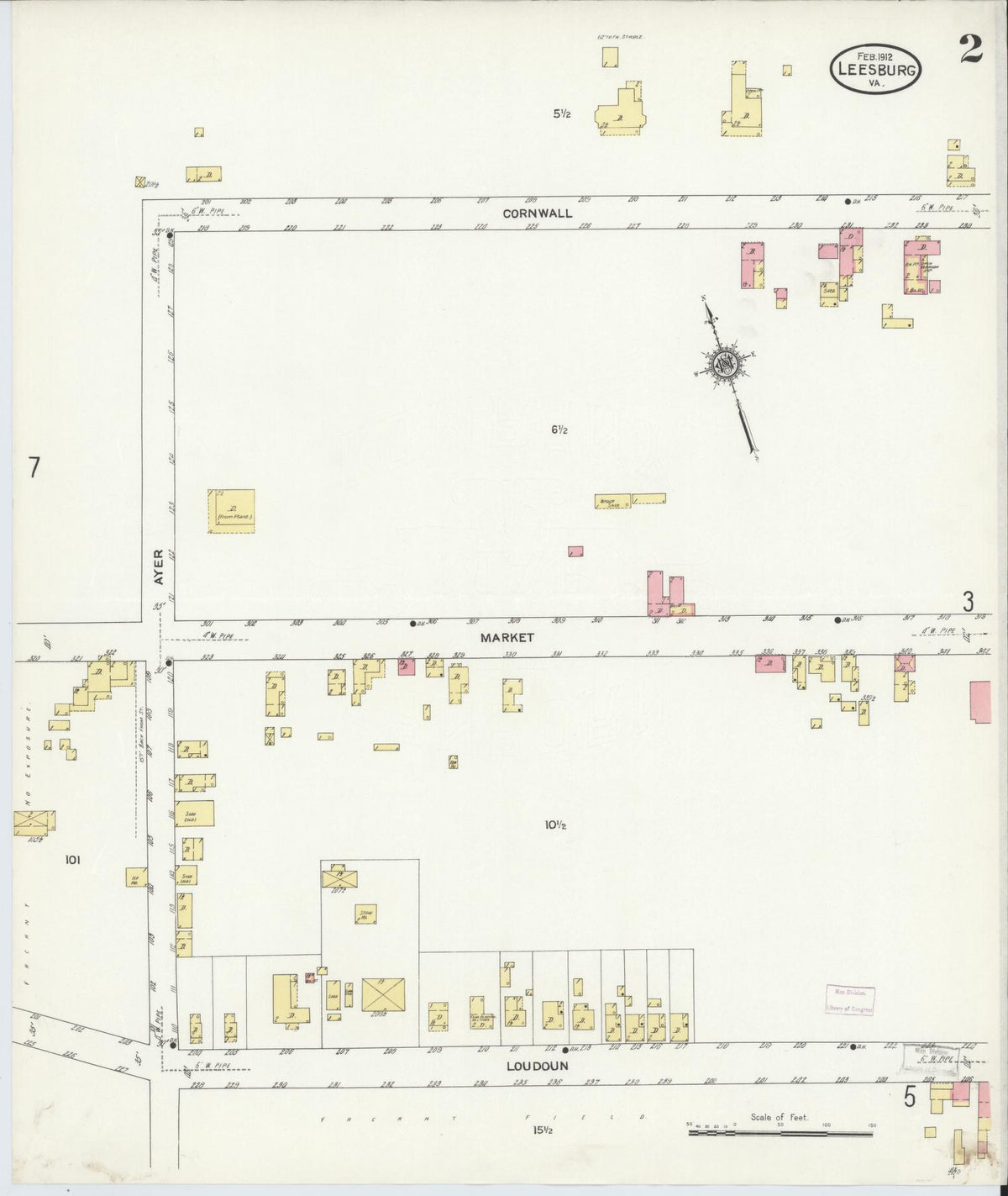 Sanborn Fire Insurance Map from Leesburg, Loudoun County, Virginia (1912), Sheet #0002 - Historic Sanborn Fire Insurance Map Print, vintage old map wall art, antique decor, genealogy gift, Virginia Virginia map