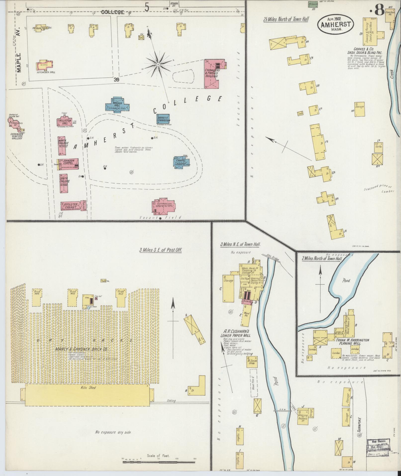 Sanborn Fire Insurance Map from Amherst, Hampshire County, Massachusetts (1902), Sheet #0008 - Complete Map Set gallery image, historic Sanborn map, vintage wall art, Massachusetts Massachusetts