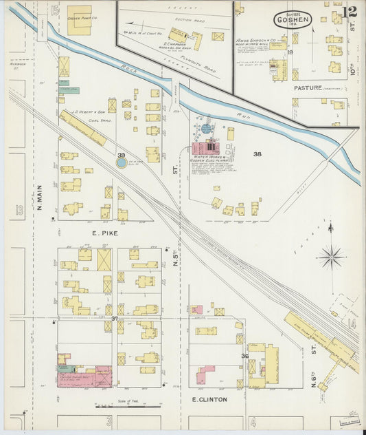 Sanborn Fire Insurance Map from Goshen, Elkhart County, Indiana (1892), Sheet #0012 - Historic Sanborn Fire Insurance Map Print, vintage old map wall art, antique decor, genealogy gift, Indiana Indiana map