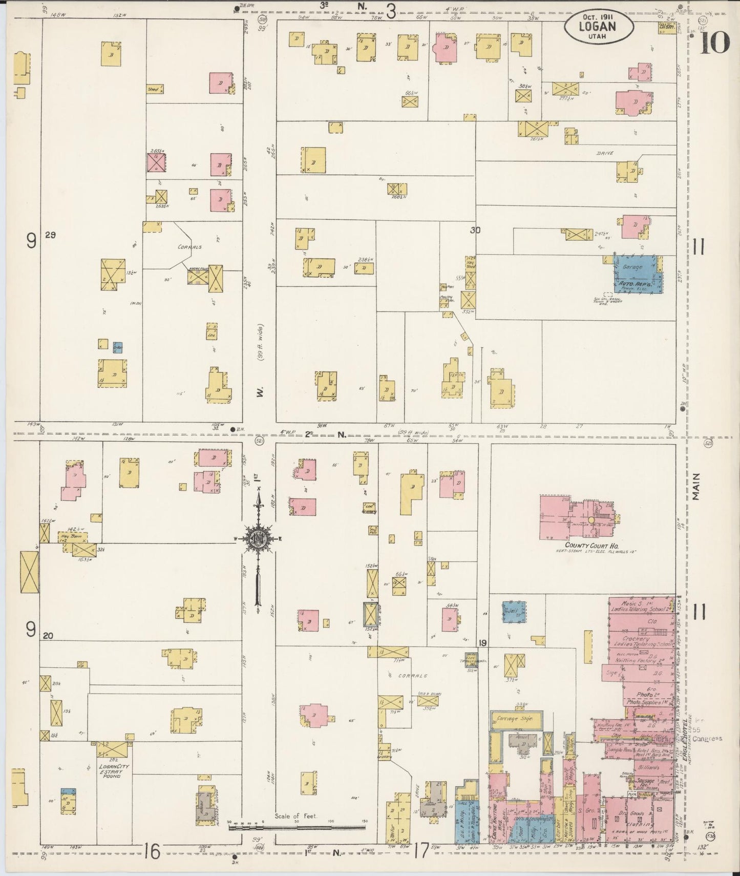 Sanborn Fire Insurance Map from Logan, Cache County, Utah (1911), Sheet #0010 - Complete Map Set gallery image, historic Sanborn map, vintage wall art, Utah Utah