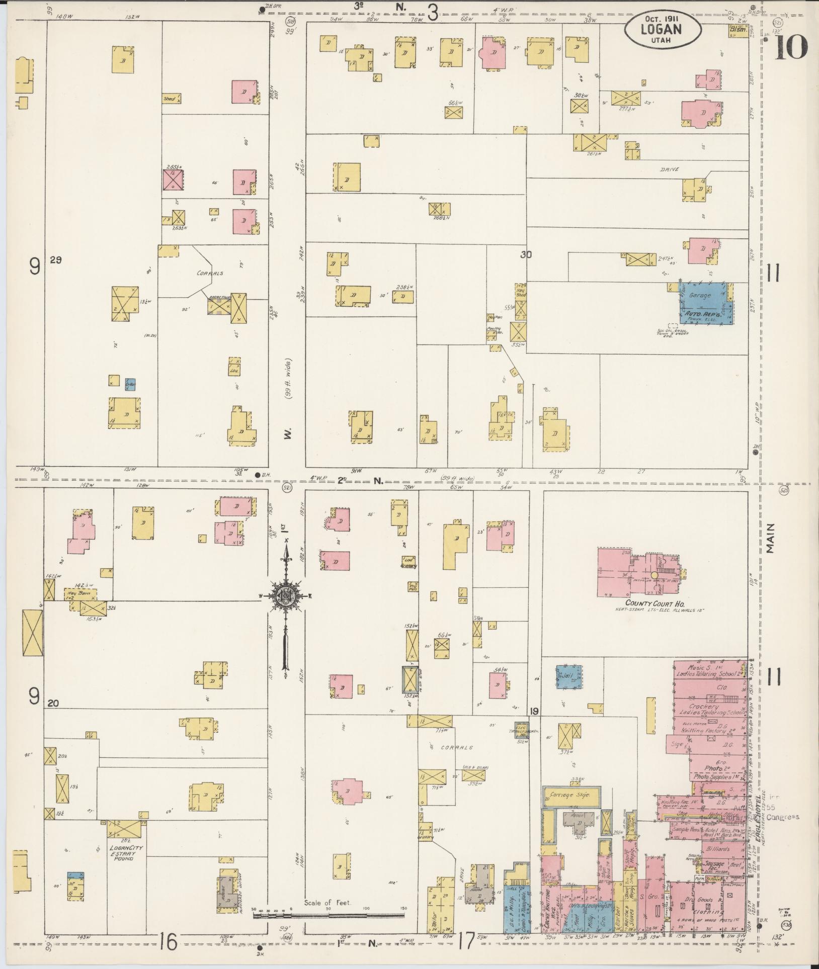 Sanborn Fire Insurance Map from Logan, Cache County, Utah (1911), Sheet #0010 - Complete Map Set gallery image, historic Sanborn map, vintage wall art, Utah Utah