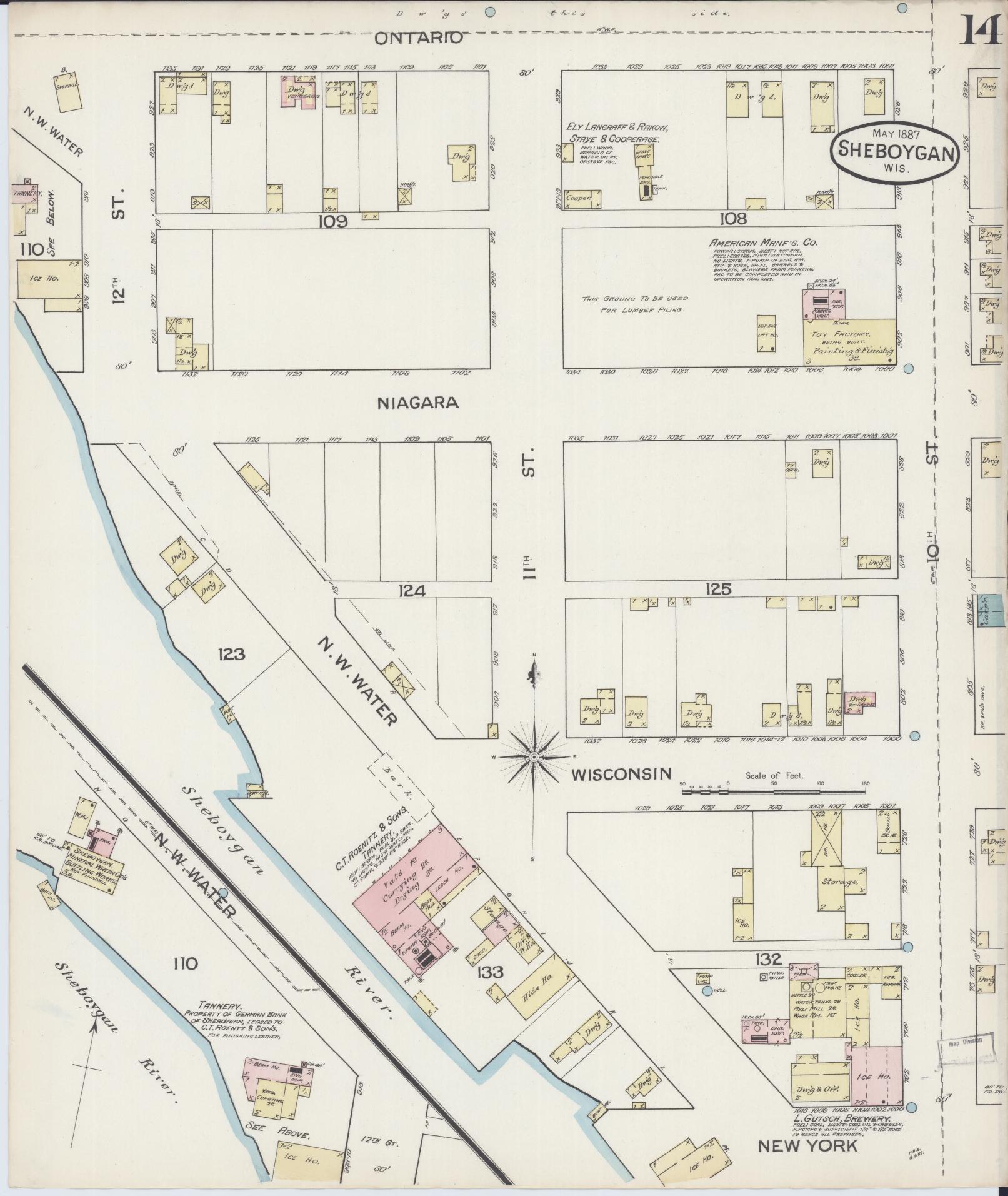 Sanborn Fire Insurance Map from Sheboygan, Sheboygan County, Wisconsin (1887), Sheet #0014 - Complete Map Set gallery image, historic Sanborn map, vintage wall art, Wisconsin Wisconsin