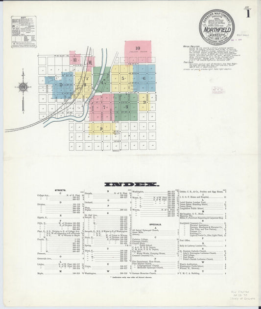 Sanborn Fire Insurance Map from Northfield, Rice County, Minnesota (1910), Sheet #0001 - Complete Map Set gallery image, historic Sanborn map, vintage wall art, Minnesota Minnesota
