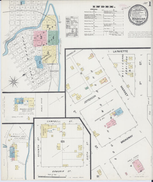 Sanborn Fire Insurance Map from Wabasha, Wabasha County, Minnesota (1890), Sheet #0001 - Historic Sanborn Fire Insurance Map Print, vintage old map wall art, antique decor, genealogy gift, Minnesota Minnesota map