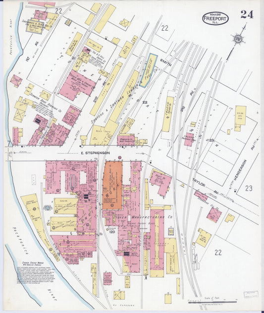 Sanborn Fire Insurance Map from Freeport, Stephenson County, Illinois (1918), Sheet #0024 - Historic Sanborn Fire Insurance Map Print, vintage old map wall art, antique decor, genealogy gift, Illinois Illinois map