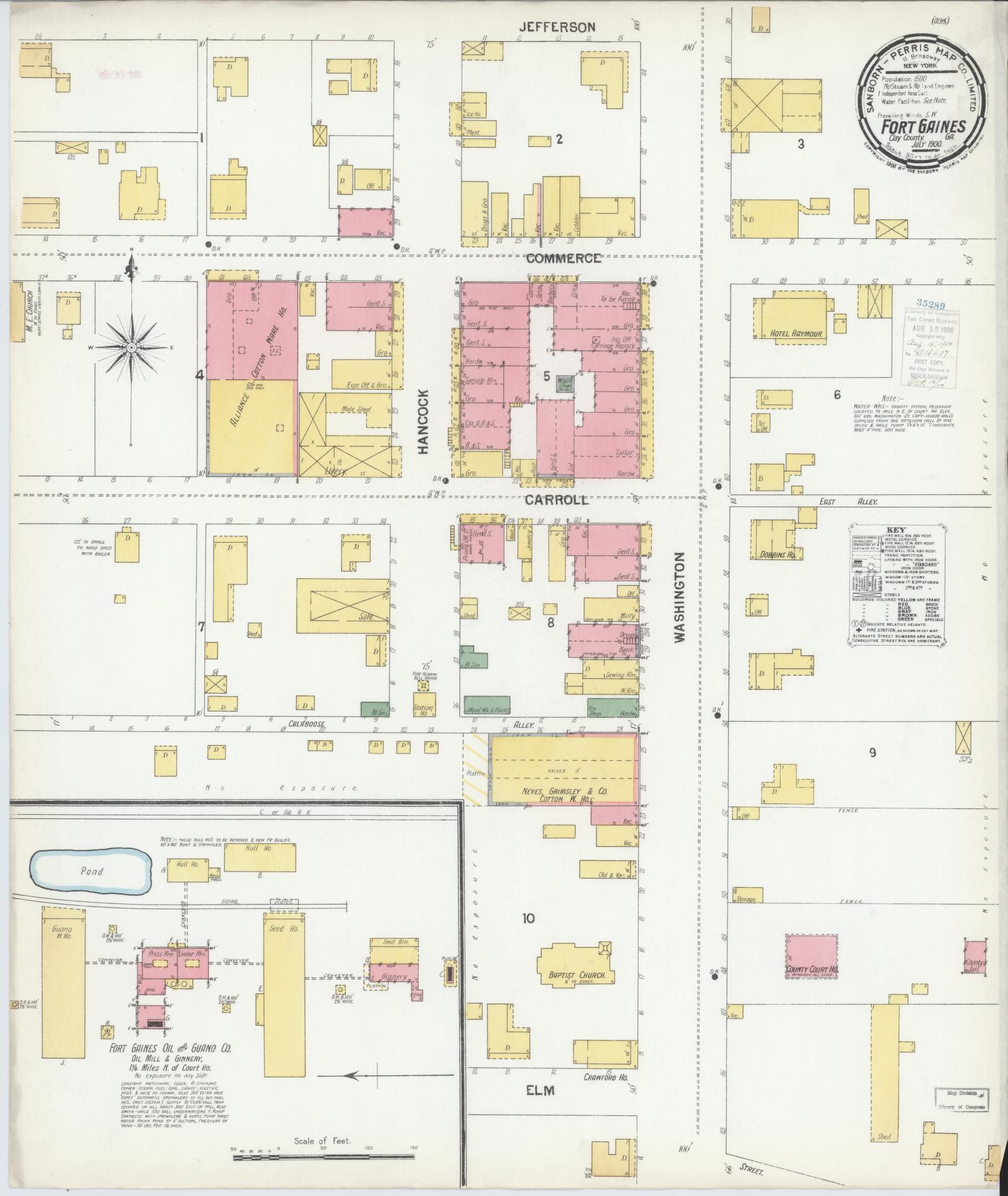 Sanborn Fire Insurance Map from Fort Gaines, Clay County, Georgia (1900), Sheet #0001 - Historic Sanborn Fire Insurance Map Print, vintage old map wall art, antique decor, genealogy gift, Georgia Georgia map
