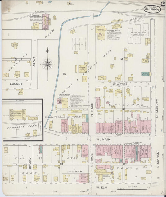 Sanborn Fire Insurance Map from Urbana, Champaign County, Illinois (1887), Sheet #0002 - Historic Sanborn Fire Insurance Map Print, vintage old map wall art, antique decor, genealogy gift, Illinois Illinois map