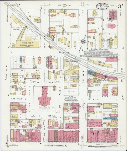 Sanborn Fire Insurance Map from Saint Cloud, Stearns, Benton, and Sherburne Counties, Minnesota (1919), Sheet #0003 - Historic Sanborn Fire Insurance Map Print, vintage old map wall art, antique decor, genealogy gift, Minnesota Minnesota map