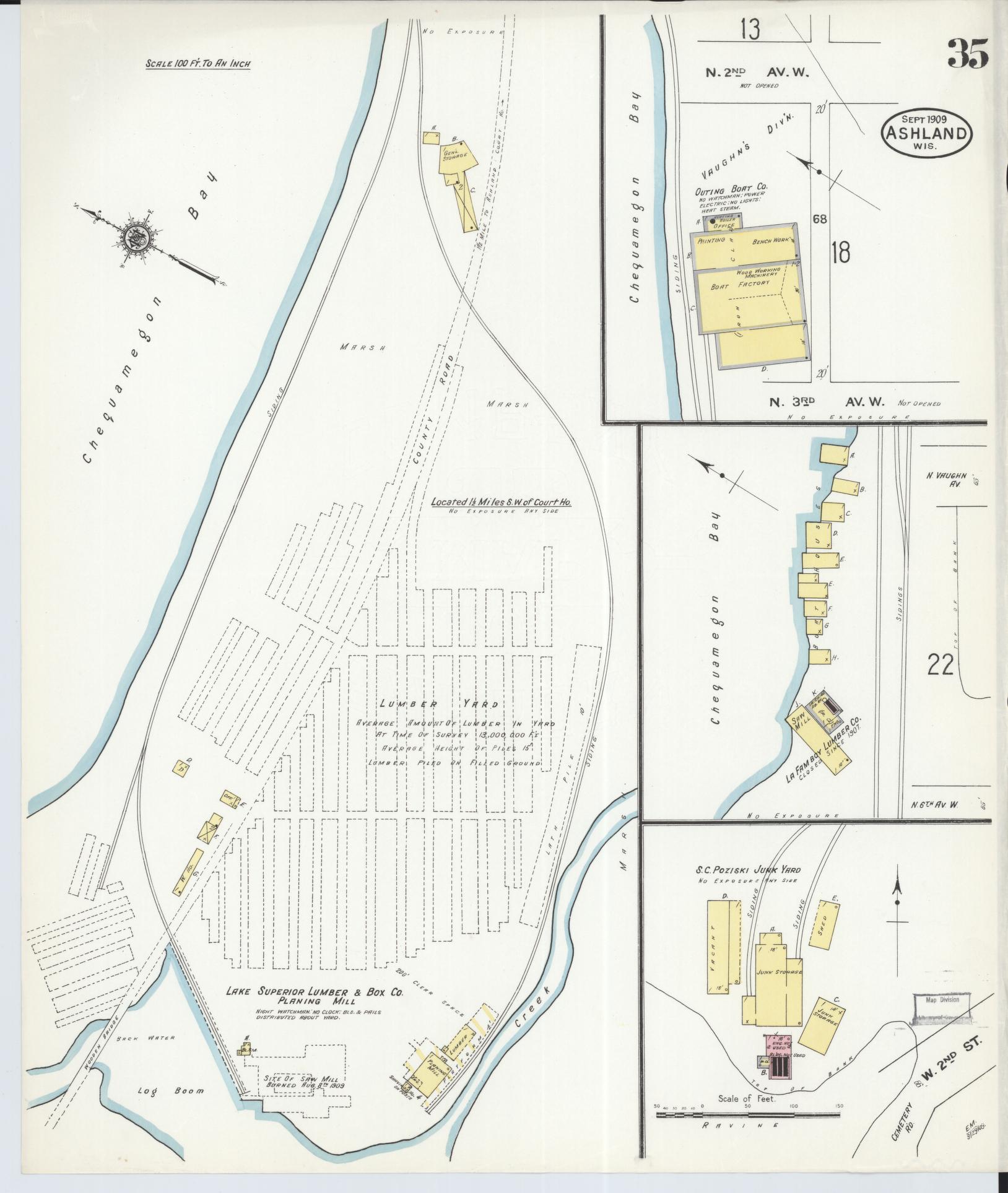 Sanborn Fire Insurance Map from Ashland, Ashland County, Wisconsin (1909), Sheet #0035 - Complete Map Set gallery image, historic Sanborn map, vintage wall art, Wisconsin Wisconsin