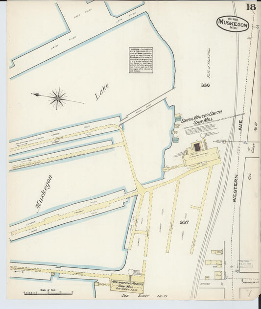 Sanborn Fire Insurance Map from Muskegon, Muskegon County, Michigan (1883), Sheet #0018 - Historic Sanborn Fire Insurance Map Print, vintage old map wall art, antique decor, genealogy gift, Michigan Michigan map