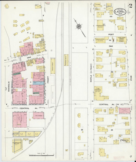 Sanborn Fire Insurance Map from Laurel, Jones County, Mississippi (1910), Sheet #0002 - Historic Sanborn Fire Insurance Map Print, vintage old map wall art, antique decor, genealogy gift, Mississippi Mississippi map