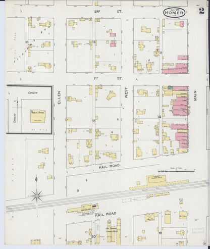 Sanborn Fire Insurance Map from Homer, Champaign County, Illinois (1893), Sheet #0002 - Historic Sanborn Fire Insurance Map Print, vintage old map wall art, antique decor, genealogy gift, Illinois Illinois map