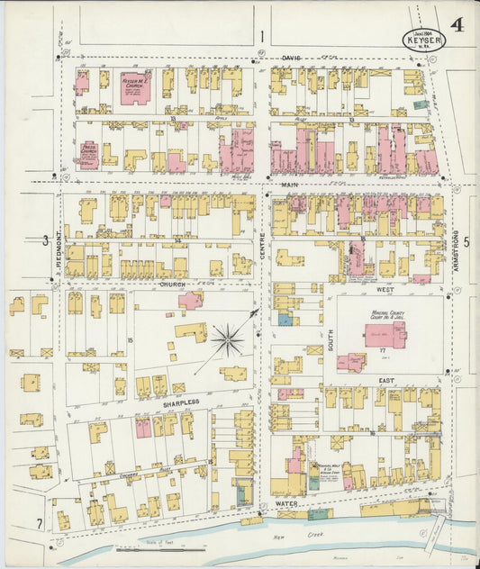 Sanborn Fire Insurance Map from Keyser, Mineral County, West Virginia (1904), Sheet #0004 - Historic Sanborn Fire Insurance Map Print, vintage old map wall art, antique decor, genealogy gift, West Virginia West Virginia map
