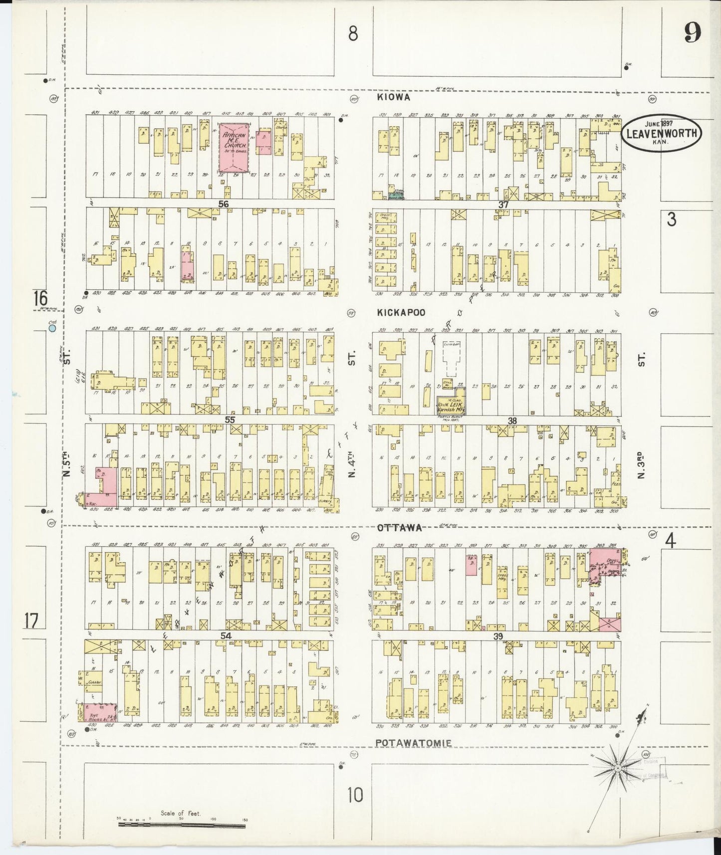 Sanborn Fire Insurance Map from Leavenworth, Leavenworth County, Kansas (1897), Sheet #0010 - Historic Sanborn Fire Insurance Map Print, vintage old map wall art, antique decor, genealogy gift, Kansas Kansas map