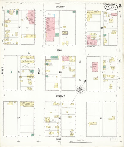 Sanborn Fire Insurance Map from Hailey, Blaine County, Idaho (1890), Sheet #0005 - Complete Map Set gallery image, historic Sanborn map, vintage wall art, Idaho Idaho