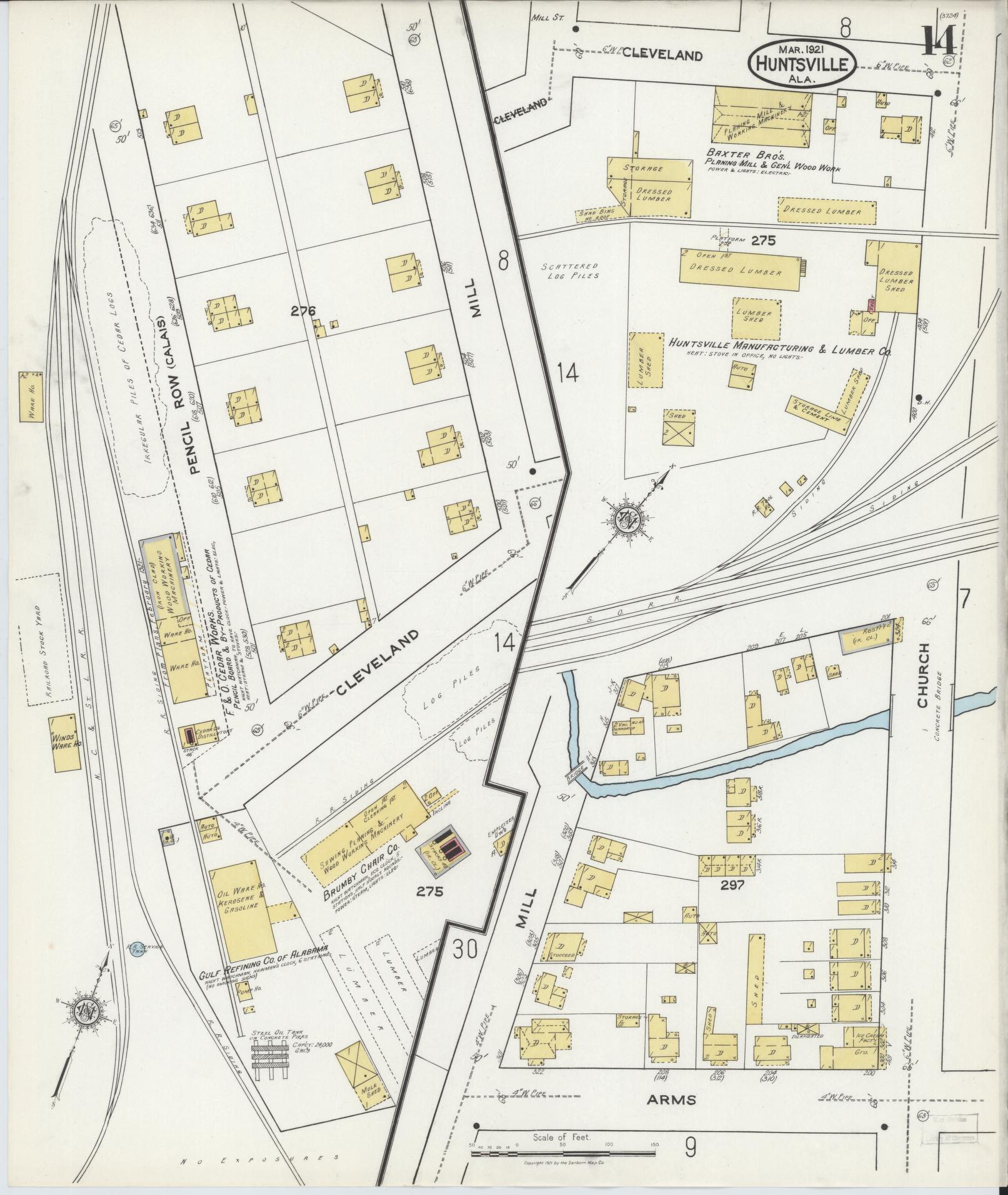 Sanborn Fire Insurance Map from Huntsville, Madison County, Alabama (1921), Sheet #0014 - Complete Map Set gallery image, historic Sanborn map, vintage wall art, Alabama Alabama