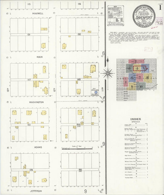 Sanborn Fire Insurance Map from Davenport, Lincoln County, Washington (1909), Sheet #0001 - Complete Map Set gallery image, historic Sanborn map, vintage wall art, Washington Washington