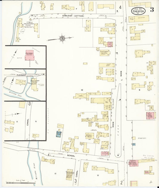 Sanborn Fire Insurance Map from Chester, Windsor County, Vermont (1912), Sheet #0003 - Historic Sanborn Fire Insurance Map Print, vintage old map wall art, antique decor, genealogy gift, Vermont Vermont map