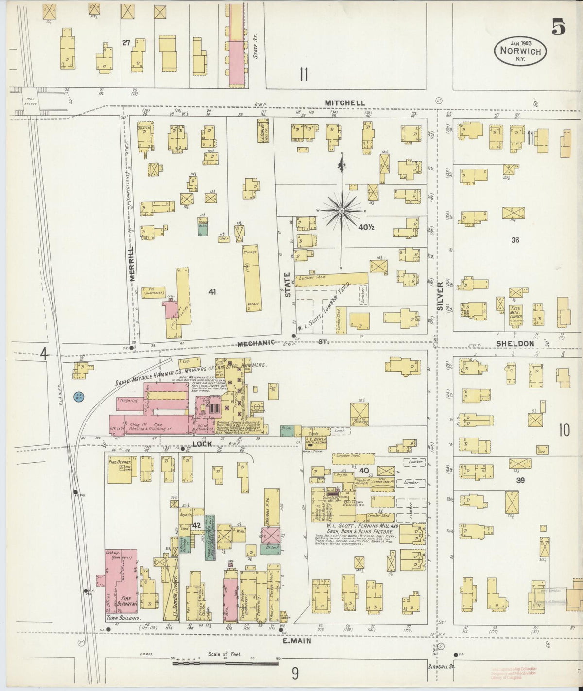 Sanborn Fire Insurance Map from Norwich, Chenango County, New York (1903), Sheet #0005 - Complete Map Set gallery image, historic Sanborn map, vintage wall art, New York New York