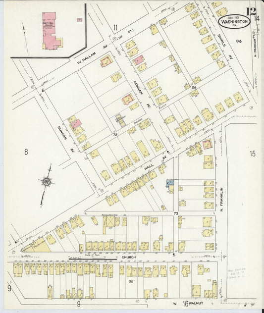Sanborn Fire Insurance Map from Washington, Washington County, Pennsylvania (1909), Sheet #0012 - Historic Sanborn Fire Insurance Map Print, vintage old map wall art, antique decor, genealogy gift, Pennsylvania Pennsylvania map